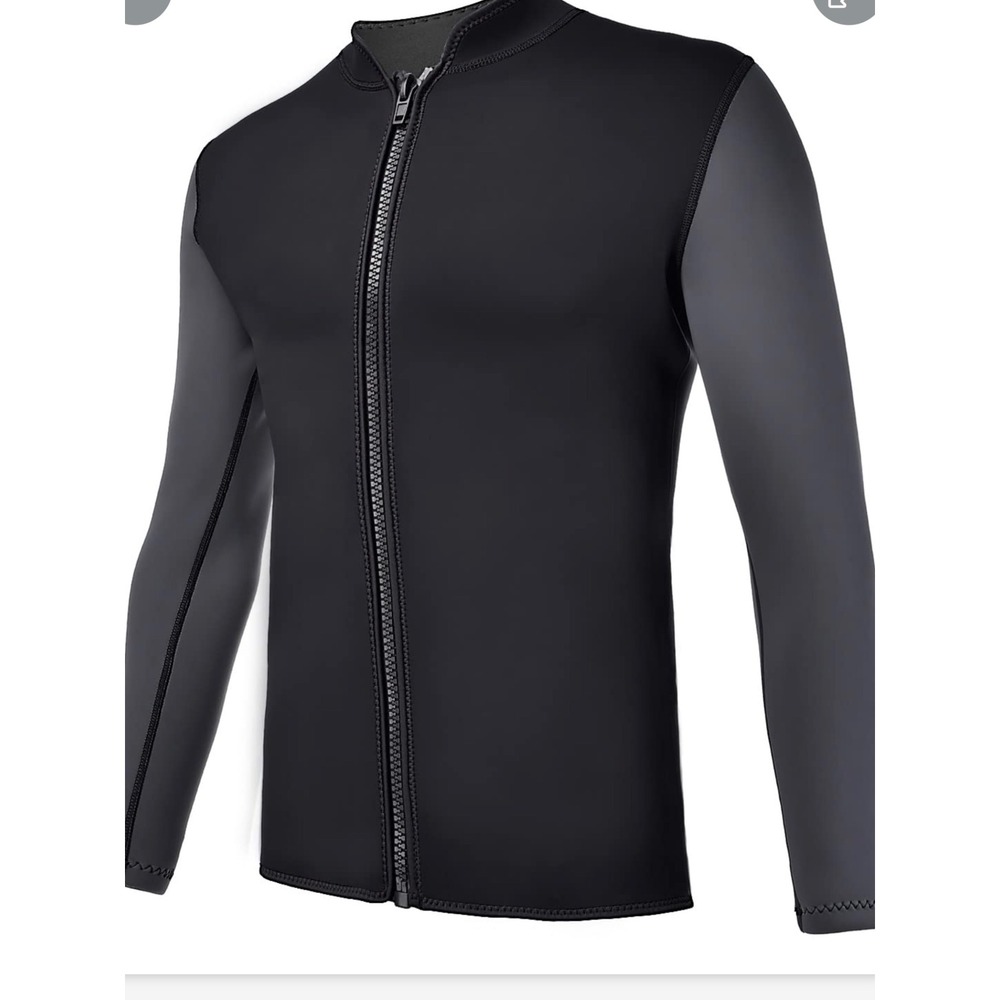 REALON Wetsuit Top Jacket Men XL Black Excellent 2mm Neoprene Front Zip Long Slv
